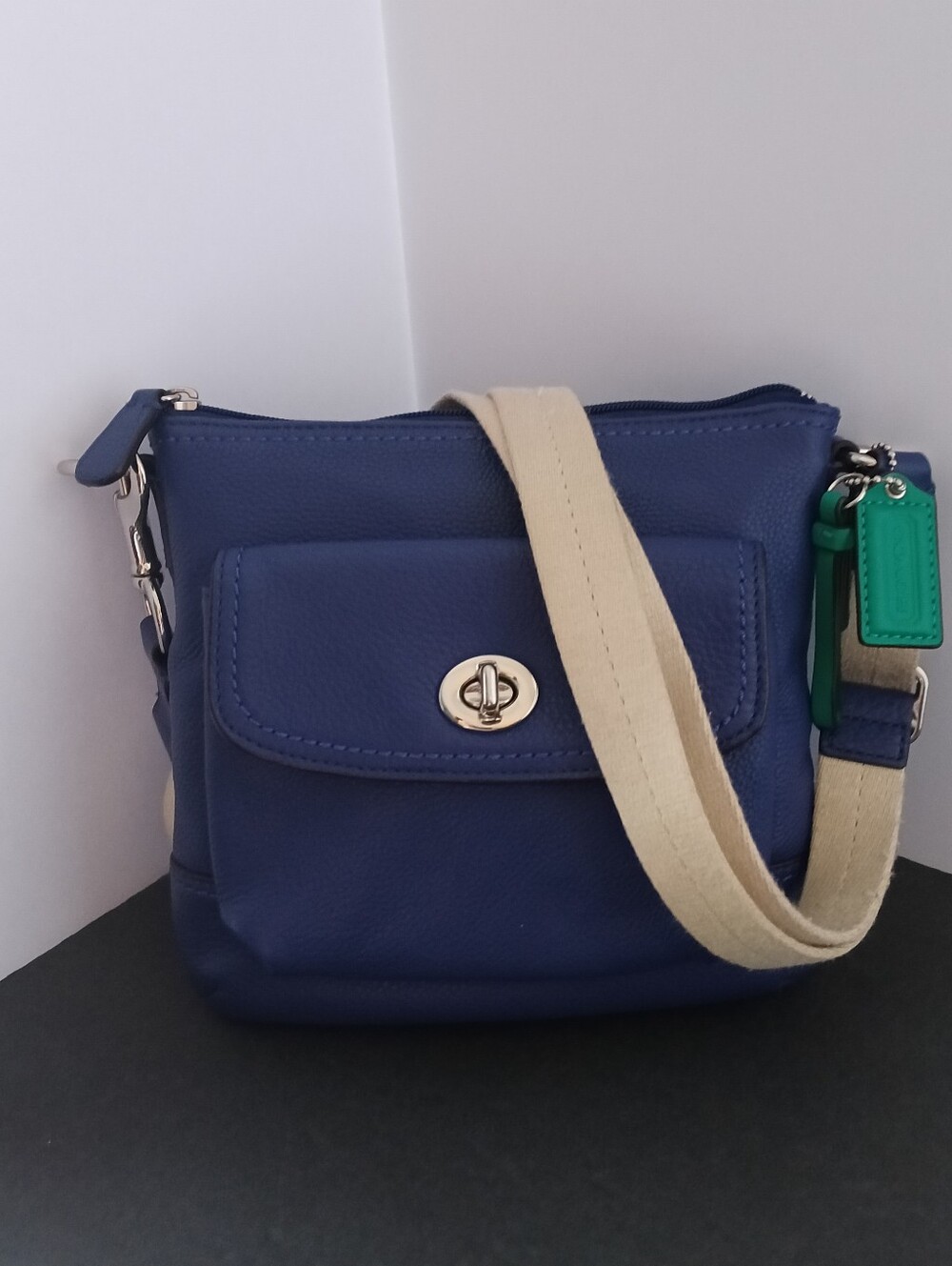 Coach Dark Blue Leather Crossbody Purse with Adjustable Strap
